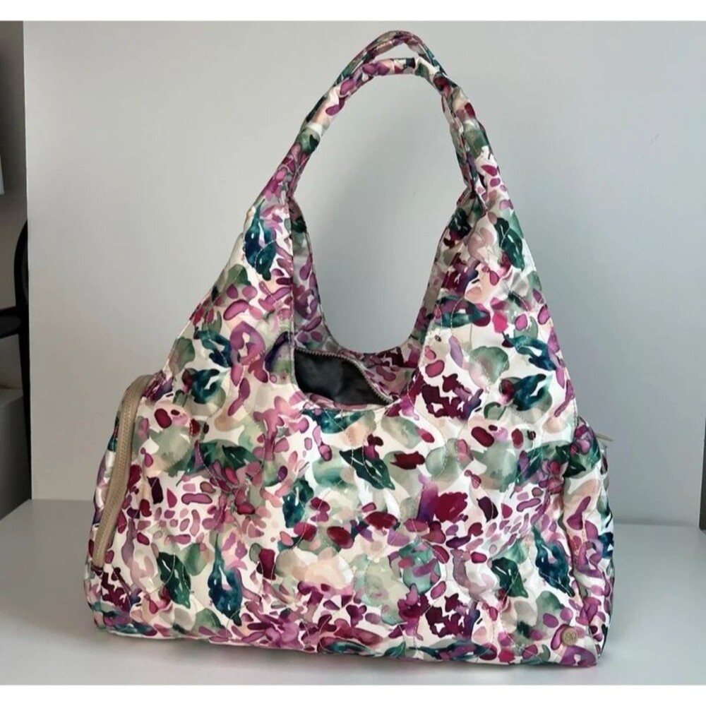Samantha Brown To-Go Quilted Travel Hobo Bag Wisteria Floral Puffer Trolley